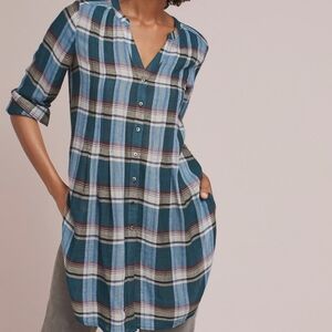 Anthropology Akemi+Kin Lucie Plaid Long Line Wool Blend Boho Fall Tunic Sz S